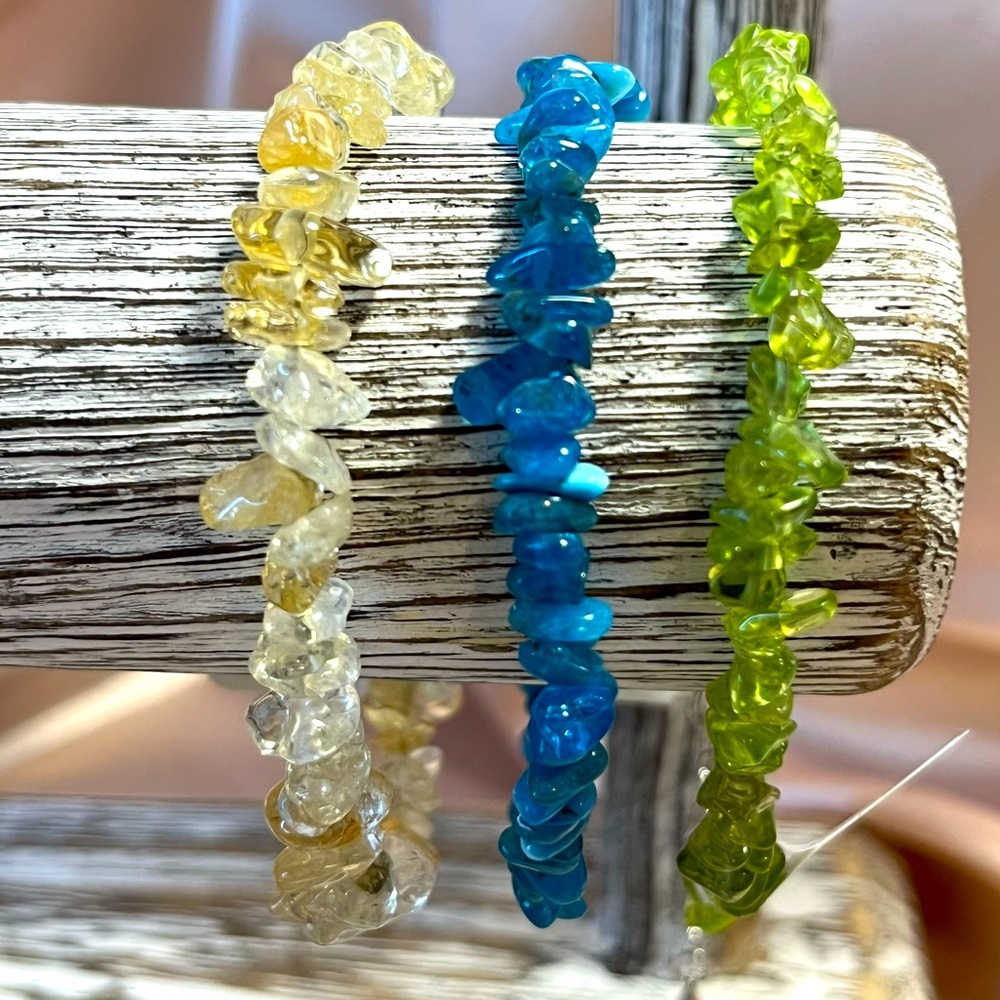 3pcs Natural Healing Crystal Chips Citrine - Blue Apatite -Peridot Bracelets
